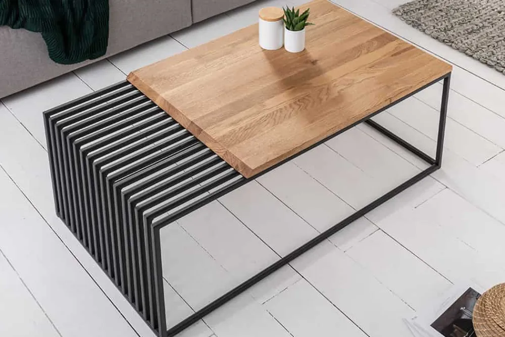 Riess-Ambiente Mehr...|Industrial Loft > Massivholz Couchtisch ARCHITECTURE 100cm Eiche geölt schwarzes Metallgestell