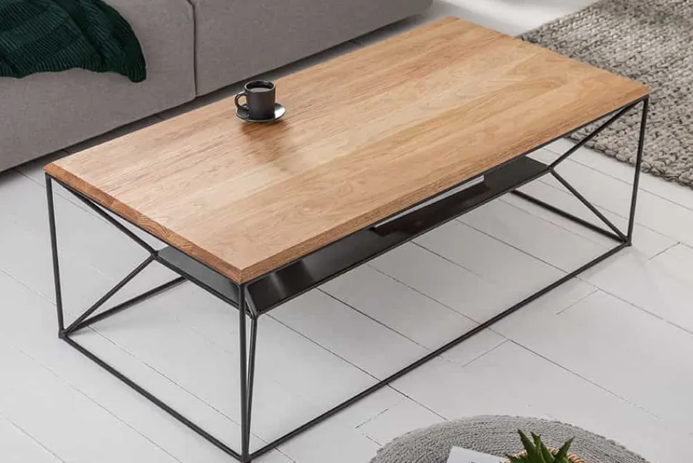 Riess-Ambiente Mehr...|Industrial Loft > Massivholz Couchtisch ARCHITECTURE 110cm Eiche geölt schwarzes Metallgestell mit Ablage