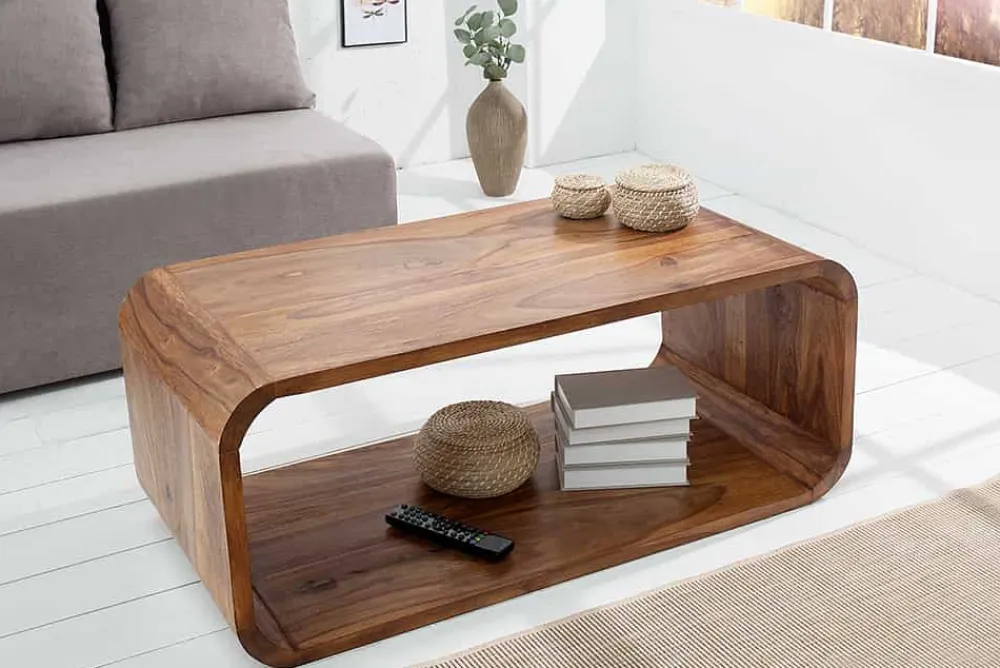 Riess-Ambiente Couchtische & Truhen|Tv- & Lowboards > Massivholz Couchtisch CUBUS 100cm braun Sheesham stone finish TV-Board handemade