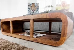 Riess-Ambiente Couchtische & Truhen|Tv- & Lowboards > Massivholz Couchtisch CURVED 100cm braun Sheesham stone finish TV-Lowboard Stauraum
