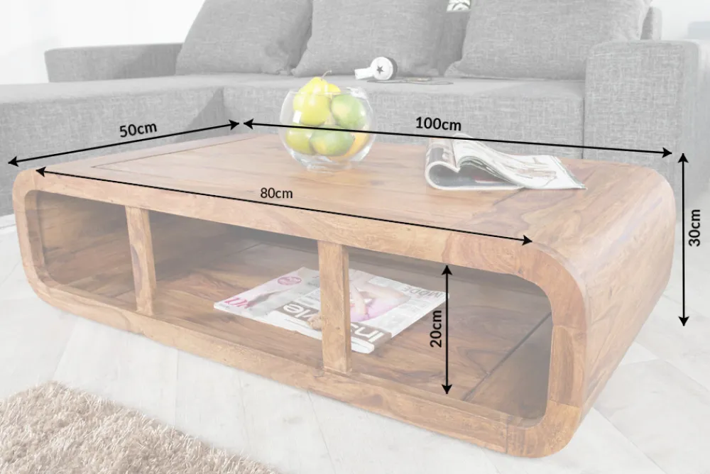Riess-Ambiente Couchtische & Truhen|Tv- & Lowboards > Massivholz Couchtisch CURVED 100cm braun Sheesham stone finish TV-Lowboard Stauraum