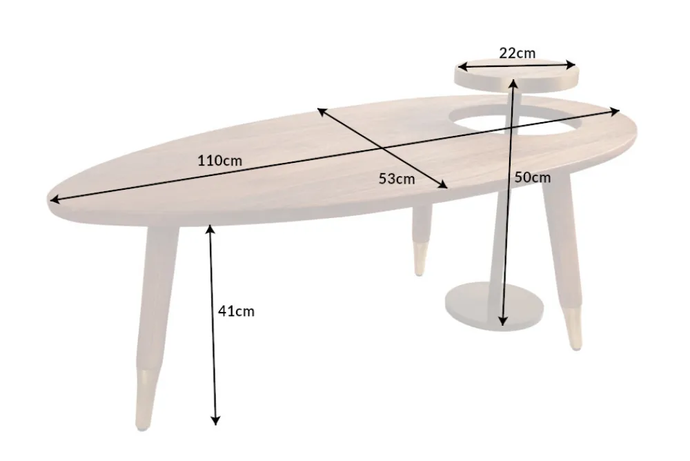 Riess-Ambiente Goldene Möbel|Couchtische & Truhen > Massivholz Couchtisch GATSBY 110cm braun gold Mango oval rund Beistelltisch 2er Set Retro Design