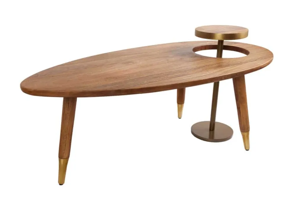 Riess-Ambiente Goldene Möbel|Couchtische & Truhen > Massivholz Couchtisch GATSBY 110cm braun gold Mango oval rund Beistelltisch 2er Set Retro Design