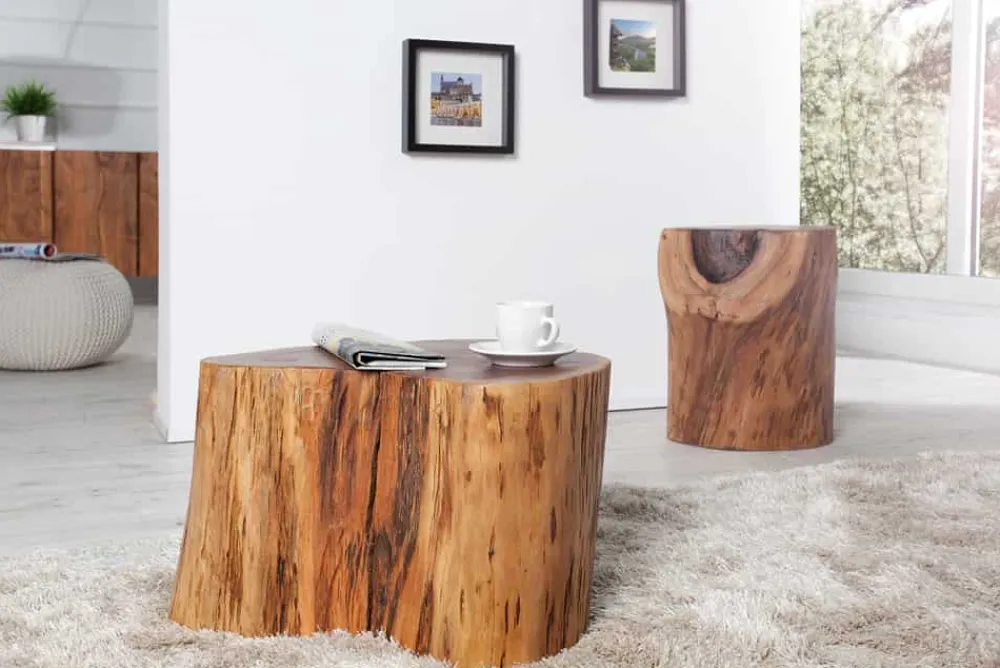 Riess-Ambiente Mehr...|Couchtische > Massivholz Couchtisch GOA 50cm Akazie Baumstamm Hocker Beistelltisch handmade