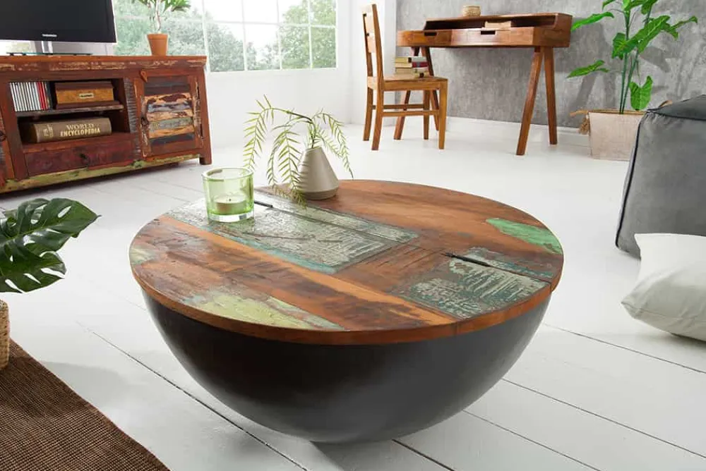 Riess-Ambiente Mehr...|Couchtische & Truhen > Massivholz Couchtisch JAKARTA 70cm grau rund aus recycelten Fischerbooten