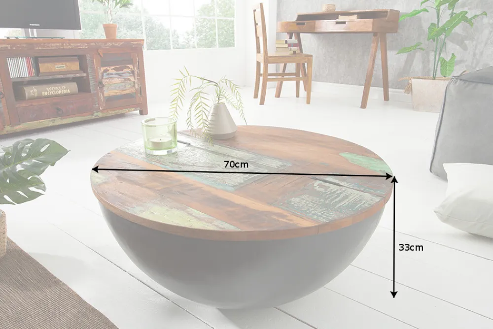 Riess-Ambiente Mehr...|Couchtische & Truhen > Massivholz Couchtisch JAKARTA 70cm grau rund aus recycelten Fischerbooten
