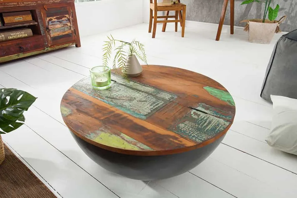 Riess-Ambiente Mehr...|Couchtische & Truhen > Massivholz Couchtisch JAKARTA 70cm grau rund aus recycelten Fischerbooten