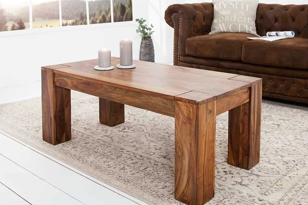 Riess-Ambiente Mehr...|Couchtische > Massivholz Couchtisch MAKASSAR 100cm braun Sheesham stone finish einzigartige Maserung