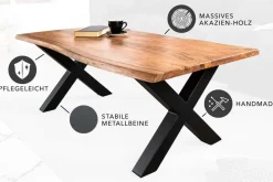 Riess-Ambiente Couchtische & Truhen|Mehr... > Massivholz Couchtisch MAMMUT 120cm Akazie Honey Finish X-Gestell schwarz 2,5cm Tischplatte