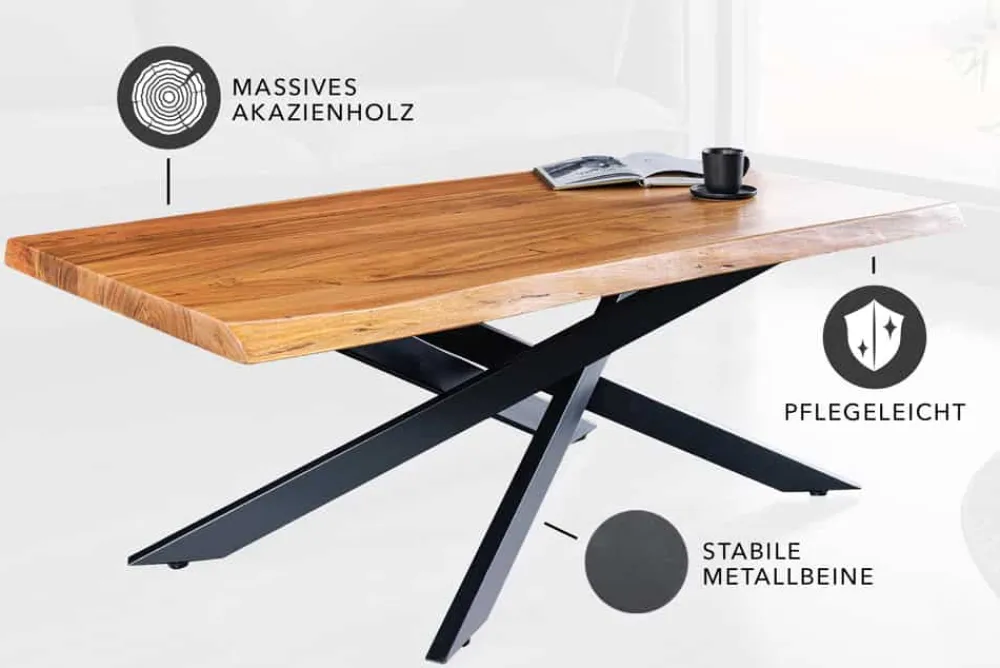 Riess-Ambiente Mehr...|Couchtische > Massivholz Couchtisch MAMMUT 110cm Akazie schwarz 3,5cm Tischplatte Baumkante