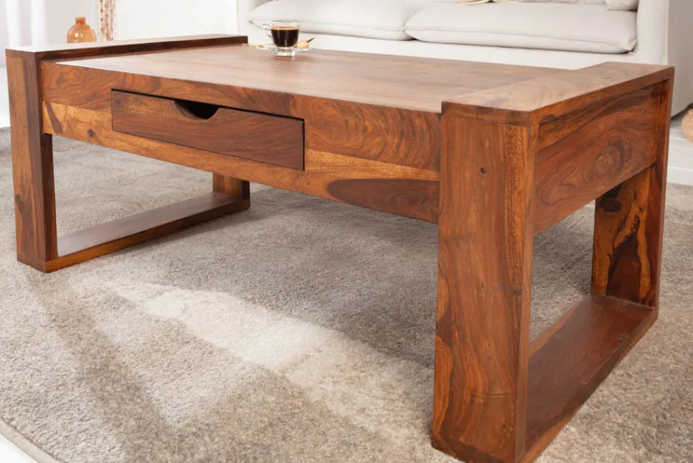 Riess-Ambiente Mehr...|Couchtische > Massivholz Couchtisch MARKANT 100cm braun Sheesham stone finish Schublade Stauraum