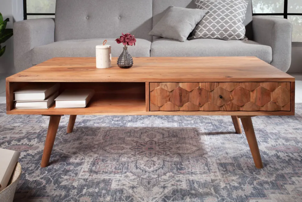 Riess-Ambiente Couchtische & Truhen|Mehr... > Massivholz Couchtisch MYSTIC LIVING 100cm natur Akazie mit Stauraum Schubladen Ablagefach