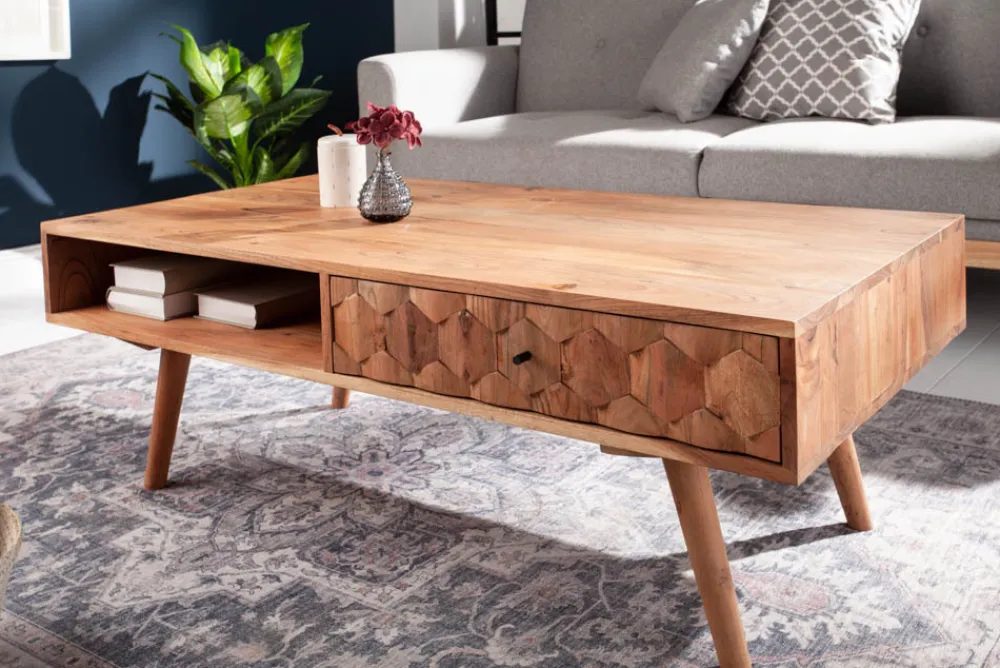 Riess-Ambiente Couchtische & Truhen|Mehr... > Massivholz Couchtisch MYSTIC LIVING 100cm natur Akazie mit Stauraum Schubladen Ablagefach