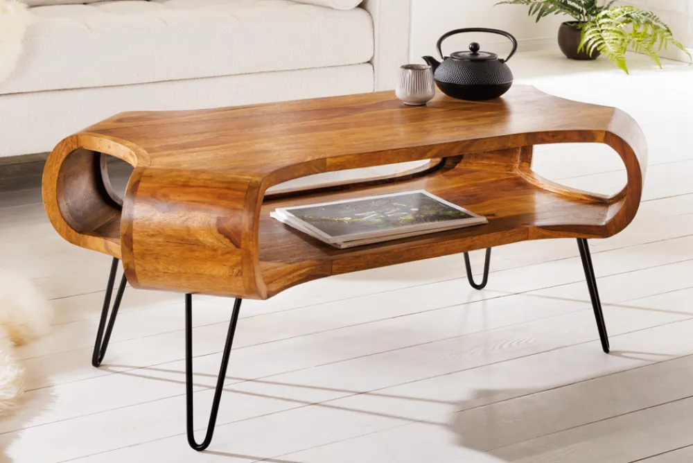 Riess-Ambiente Mehr...|Couchtische > Massivholz Couchtisch ORGANIC LIVING 100cm braun Sheesham stone finish Hairpin Legs