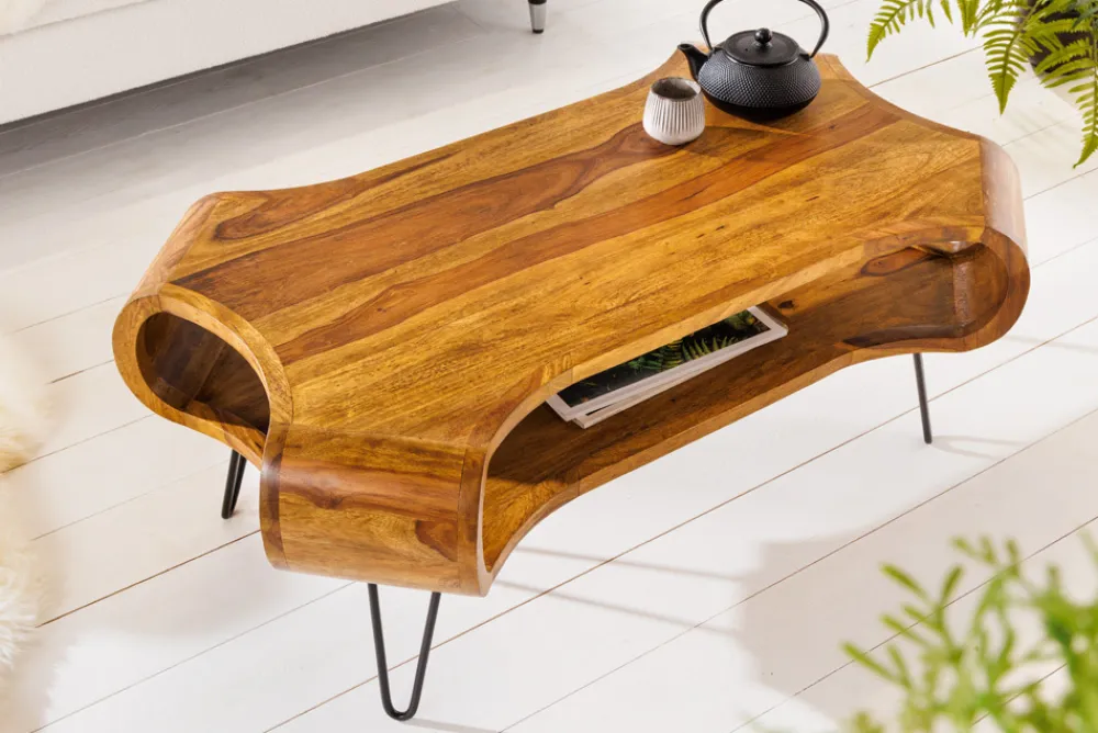 Riess-Ambiente Mehr...|Couchtische > Massivholz Couchtisch ORGANIC LIVING 100cm braun Sheesham stone finish Hairpin Legs