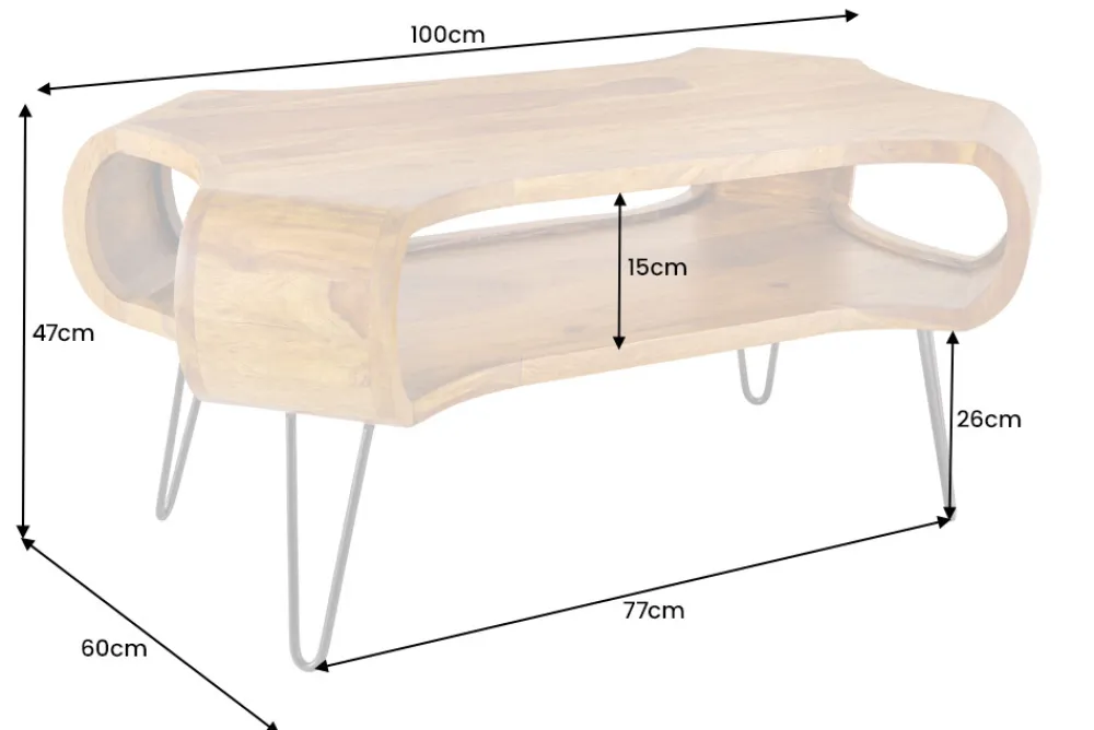 Riess-Ambiente Mehr...|Couchtische > Massivholz Couchtisch ORGANIC LIVING 100cm braun Sheesham stone finish Hairpin Legs