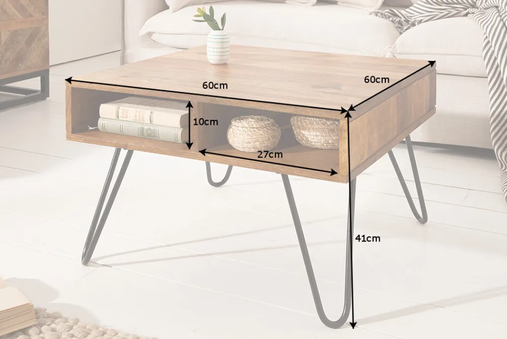 Riess-Ambiente Couchtische & Truhen|Industrial Loft > Massivholz Couchtisch SCORPION 60cm braun Sheesham stone finish Stauraum Hairpin Legs