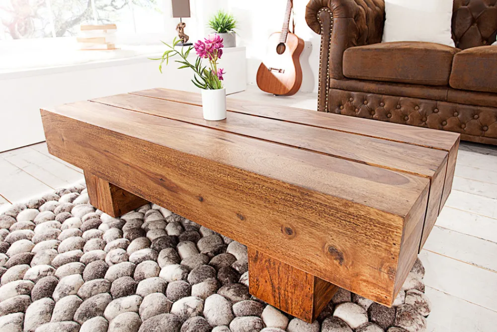 Riess-Ambiente Mehr...|Couchtische > Massivholz Design Couchtisch BOLT 100cm braun Sheesham stone finish