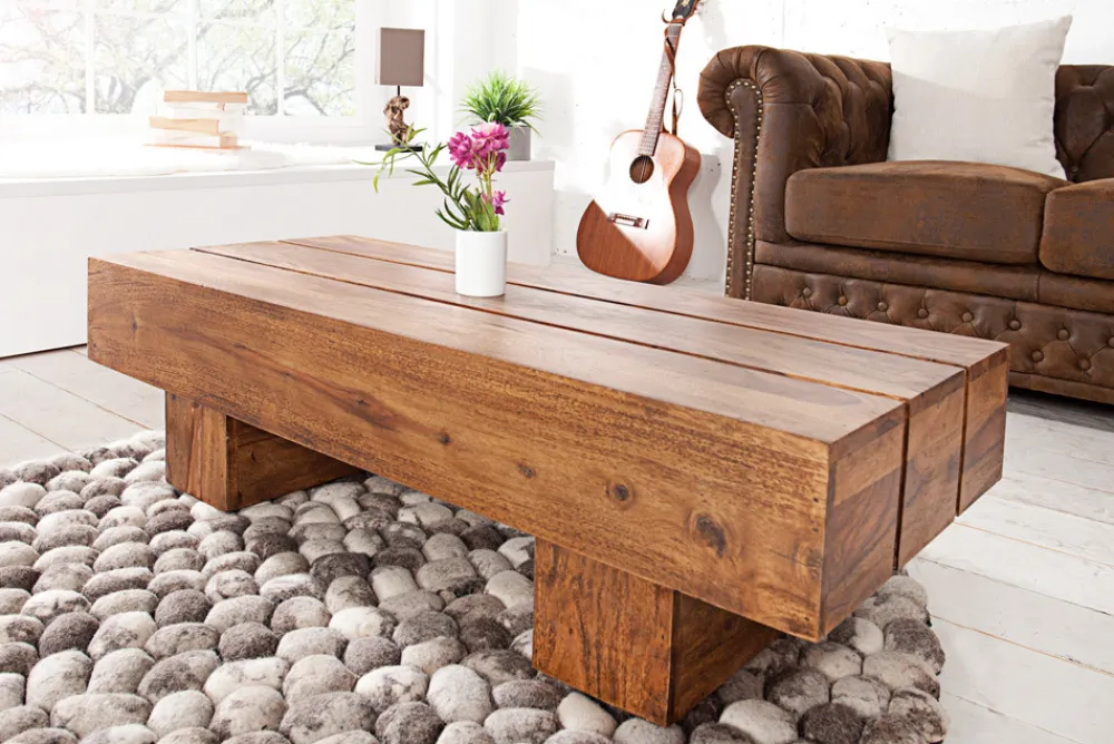 Riess-Ambiente Mehr...|Couchtische > Massivholz Design Couchtisch BOLT 100cm braun Sheesham stone finish
