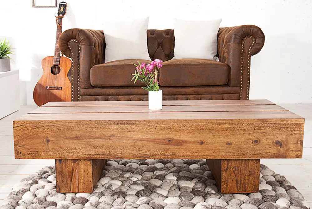 Riess-Ambiente Mehr...|Couchtische > Massivholz Design Couchtisch BOLT 100cm braun Sheesham stone finish