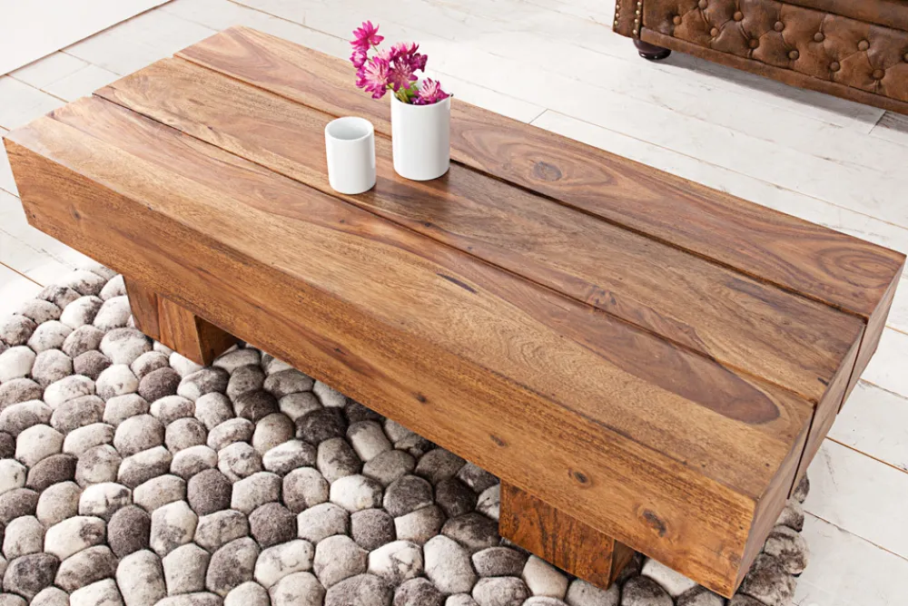 Riess-Ambiente Mehr...|Couchtische > Massivholz Design Couchtisch BOLT 100cm braun Sheesham stone finish