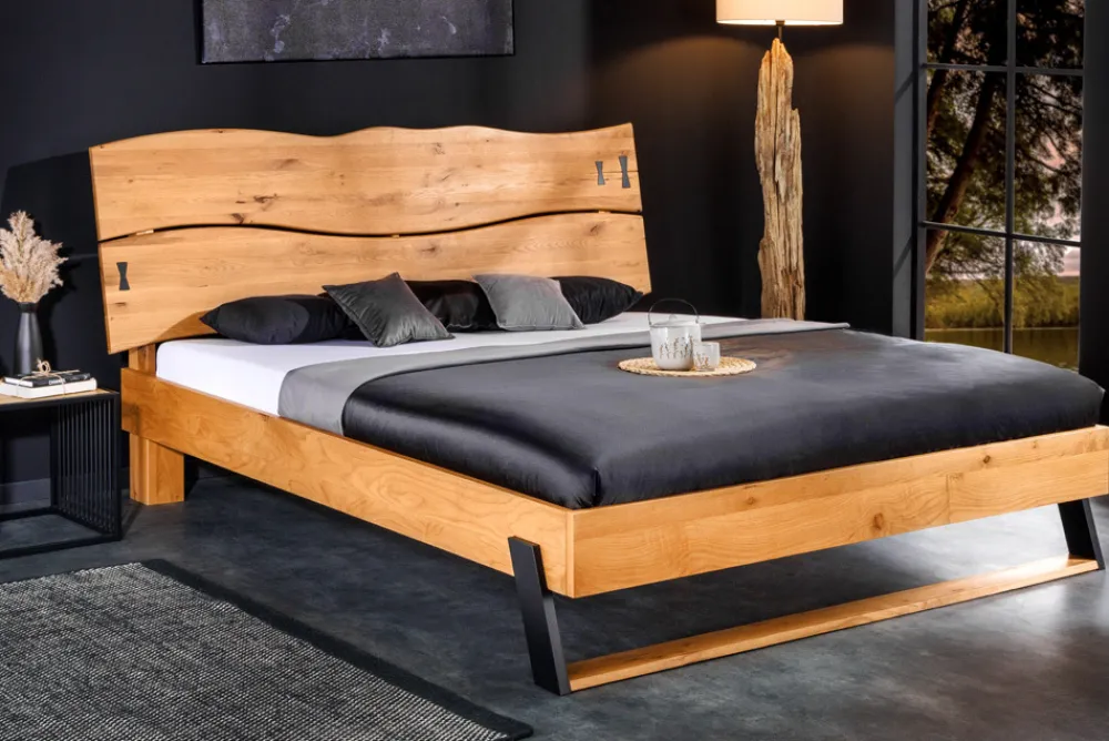 Riess-Ambiente Mehr...|Industrial Loft > Massivholz Doppelbett AMAZONAS 180x200cm natur Wildeiche Baumkante