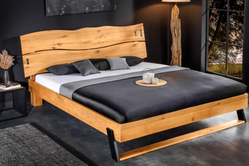 Riess-Ambiente Mehr...|Industrial Loft > Massivholz Doppelbett AMAZONAS 180x200cm natur Wildeiche Baumkante