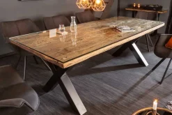 Riess-Ambiente Mehr...|Massivholzesstische > Massivholz Esstisch BARRACUDA 220cm natur Teak schwarz Metall X-Gestell inkl. Glasplatte