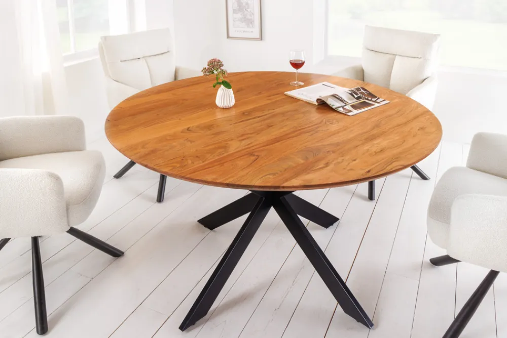 Riess-Ambiente Mehr...|Massivholzesstische > Massivholz Esstisch GALAXIE 130cm rund Akazie natur schwarzes Metallgestell