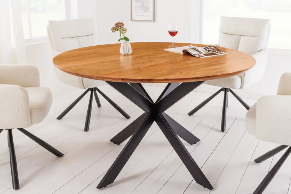Riess-Ambiente Mehr...|Massivholzesstische > Massivholz Esstisch GALAXIE 130cm rund Akazie natur schwarzes Metallgestell