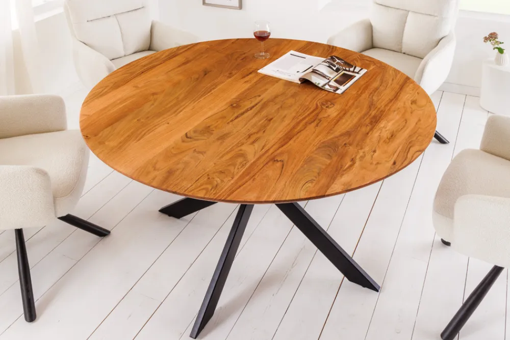 Riess-Ambiente Mehr...|Massivholzesstische > Massivholz Esstisch GALAXIE 130cm rund Akazie natur schwarzes Metallgestell