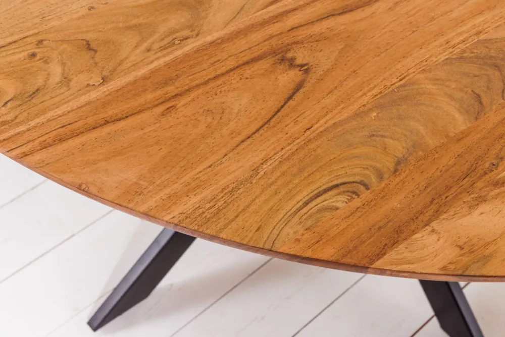 Riess-Ambiente Mehr...|Massivholzesstische > Massivholz Esstisch GALAXIE 130cm rund Akazie natur schwarzes Metallgestell