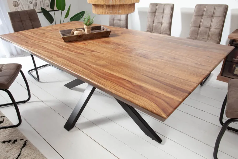 Riess-Ambiente Mehr...|Massivholzesstische > Massivholz Esstisch GALAXIE 180cm braun Sheesham stone finish Sterngestell Metall