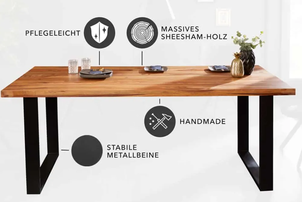 Riess-Ambiente Esstische|Mehr... > Massivholz Esstisch IRON CRAFT 200cm braun schwarz Sheesham stone finish Industrial
