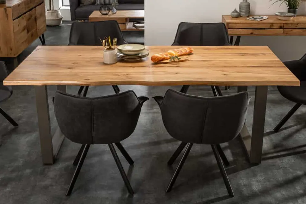 Riess-Ambiente Esstische|Mehr... > Massivholz Esstisch LIVING EDGE 160cm natur Wildeiche geölt Baumkante Metallgestell
