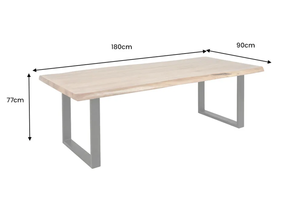 Riess-Ambiente Mehr...|Massivholzesstische > Massivholz Esstisch MAMMUT 180cm Akazie U-Gestell schwarz Baumkante 6cm Tischplatte
