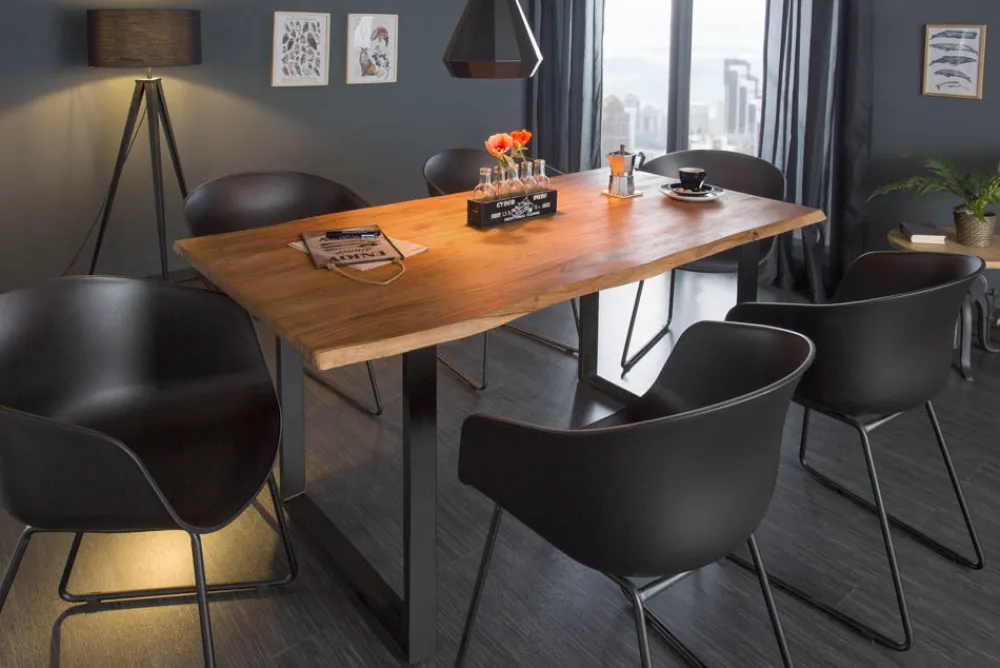 Riess-Ambiente Esstische|Mehr... > Massivholz Esstisch MAMMUT 160cm Wild-Akazie Industrial Design 2,6cm Tischplatte Baumkante