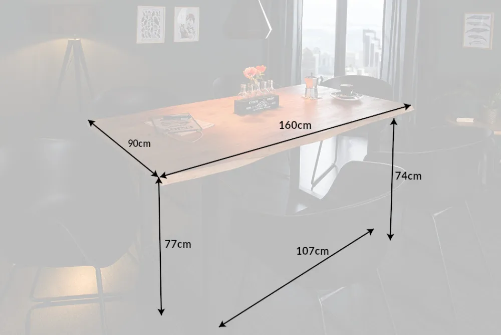Riess-Ambiente Esstische|Mehr... > Massivholz Esstisch MAMMUT 160cm Wild-Akazie Industrial Design 2,6cm Tischplatte Baumkante