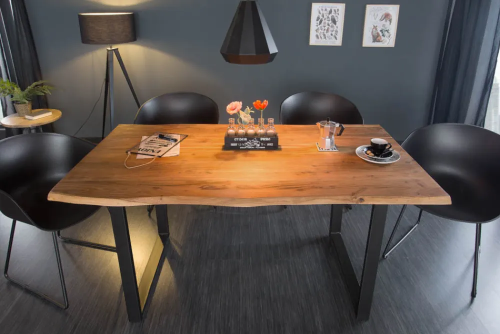 Riess-Ambiente Esstische|Mehr... > Massivholz Esstisch MAMMUT 160cm Wild-Akazie Industrial Design 2,6cm Tischplatte Baumkante