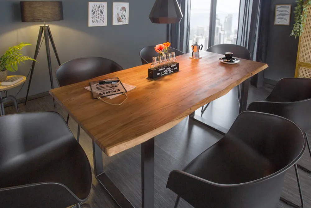 Riess-Ambiente Esstische|Mehr... > Massivholz Esstisch MAMMUT 160cm Wild-Akazie Industrial Design 2,6cm Tischplatte Baumkante