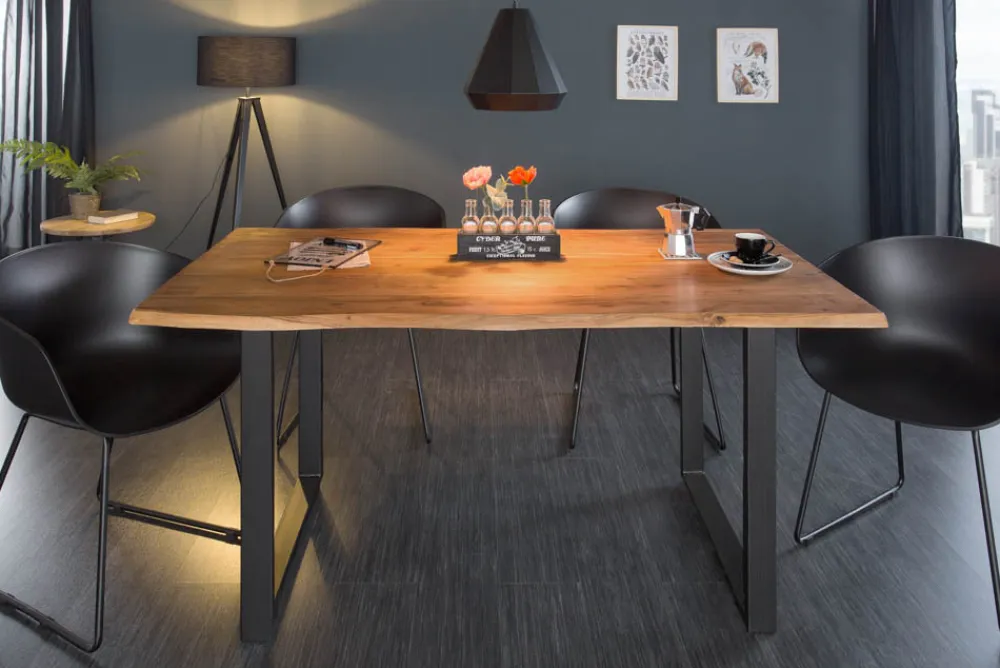 Riess-Ambiente Esstische|Mehr... > Massivholz Esstisch MAMMUT 160cm Wild-Akazie Industrial Design 2,6cm Tischplatte Baumkante