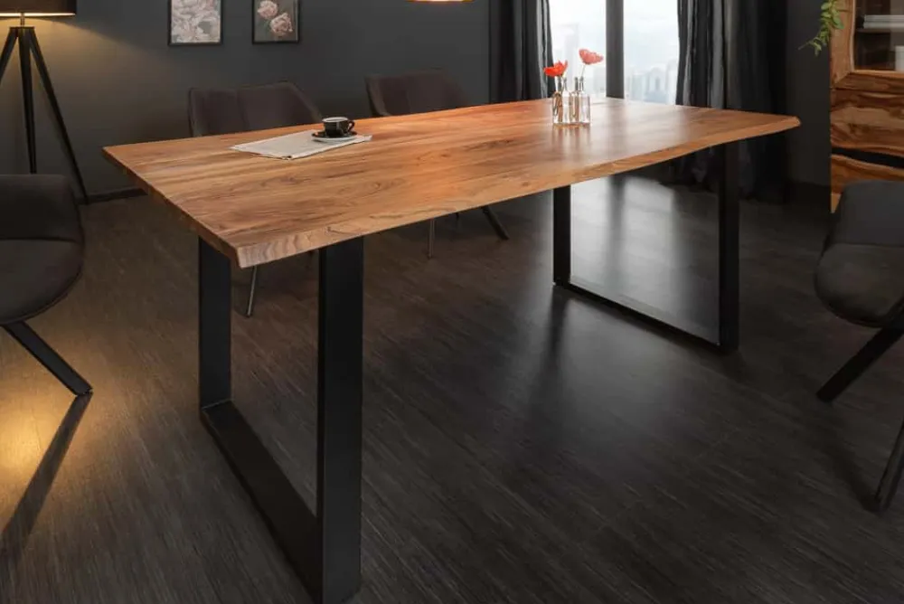 Riess-Ambiente Esstische|Mehr... > Massivholz Esstisch MAMMUT 180cm Wild-Akazie Baumkante Industrial Design 2,6cm Tischplatte