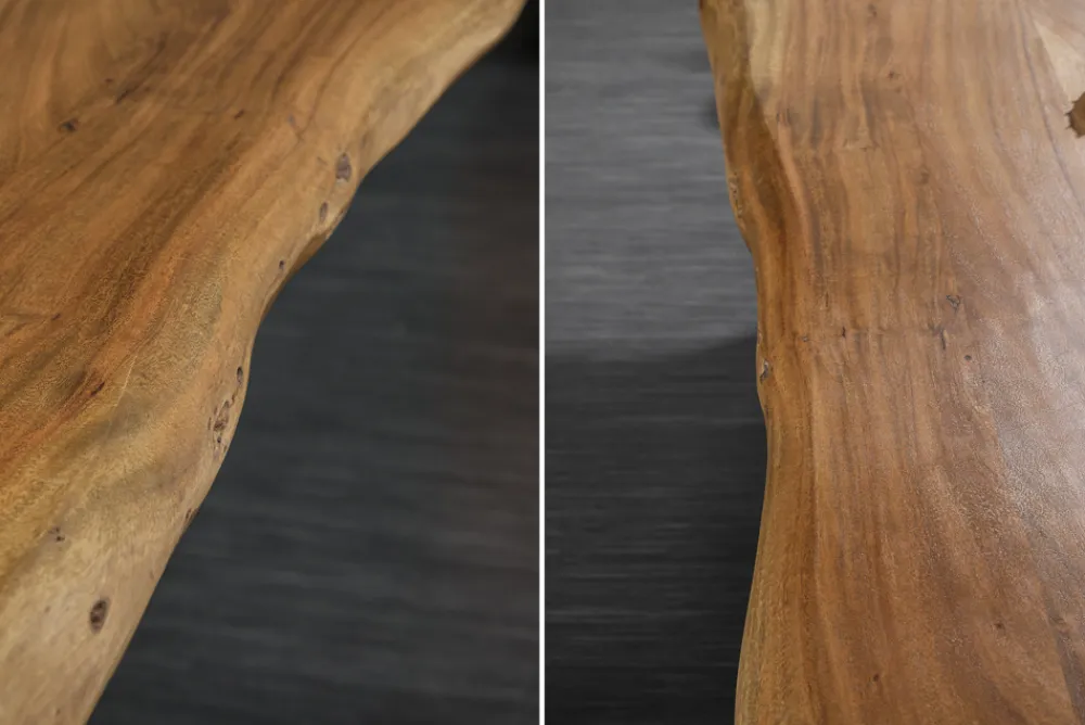 Riess-Ambiente Mehr...|Massivholzesstische > Massivholz Esstisch MAMMUT 180cm Akazie X-Gestell schwarz Baumkante 6cm Tischplatte