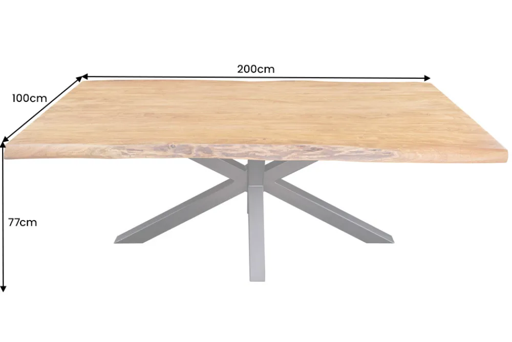 Riess-Ambiente Esstische|Mehr... > Massivholz Esstisch MAMMUT 200cm Akazie schwarz Metall Baumkante 5cm Tischplatte