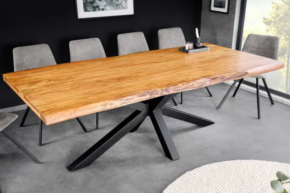 Riess-Ambiente Esstische|Mehr... > Massivholz Esstisch MAMMUT 200cm Akazie schwarz Metall Baumkante 5cm Tischplatte