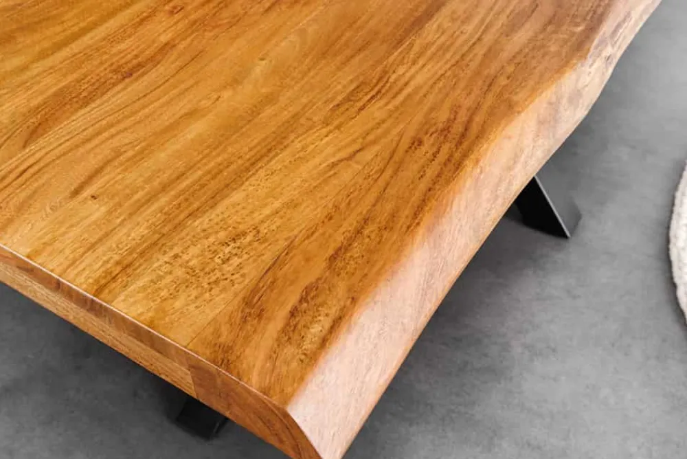 Riess-Ambiente Esstische|Mehr... > Massivholz Esstisch MAMMUT 200cm Akazie schwarz Metall Baumkante 5cm Tischplatte