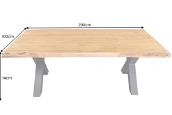 Riess-Ambiente Mehr...|Massivholzesstische > Massivholz Esstisch MAMMUT 200cm Akazie X-Gestell schwarz Metall Baumkante 5cm Tischplatte