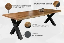 Riess-Ambiente Esstische|Mehr... > Massivholz Esstisch MAMMUT NATURE 240cm Akazie Baumkante X-Gestell anthrazit 6cm Tischplatte