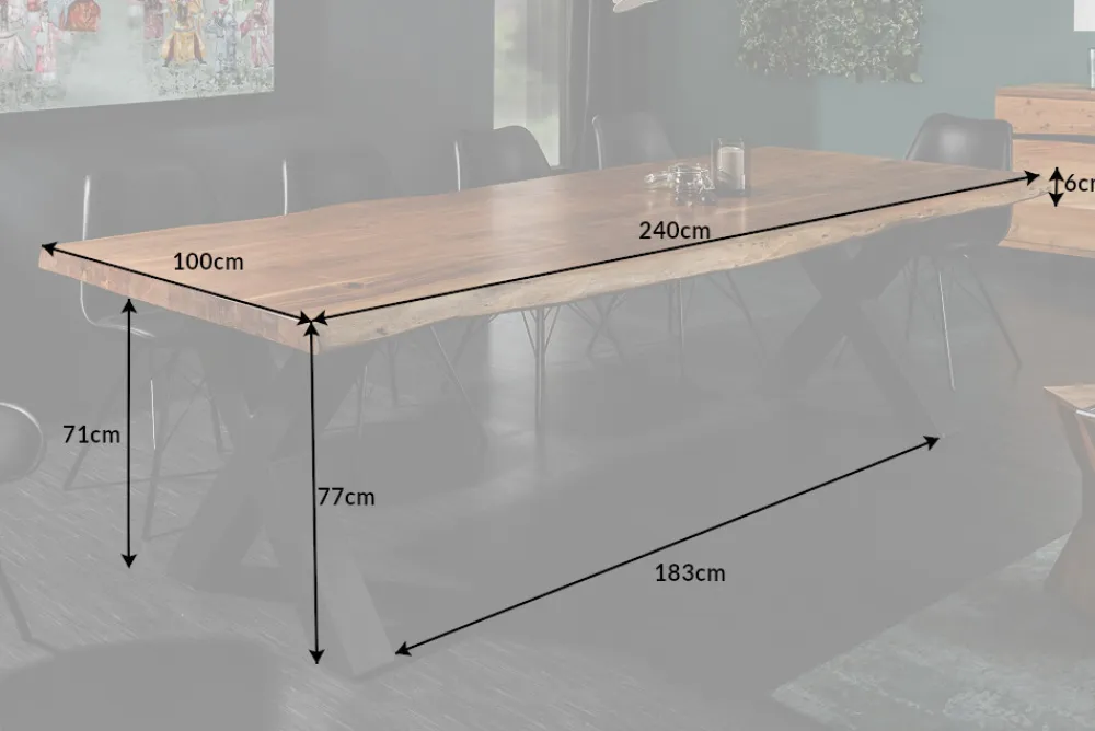 Riess-Ambiente Esstische|Mehr... > Massivholz Esstisch MAMMUT NATURE 240cm Akazie Baumkante X-Gestell anthrazit 6cm Tischplatte
