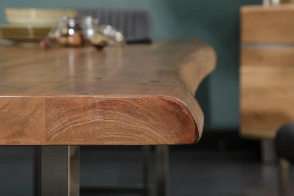 Riess-Ambiente Esstische|Mehr... > Massivholz Esstisch MAMMUT NATURE 240cm Akazie Baumkante 6cm Tischplatte Edelstahlbeine
